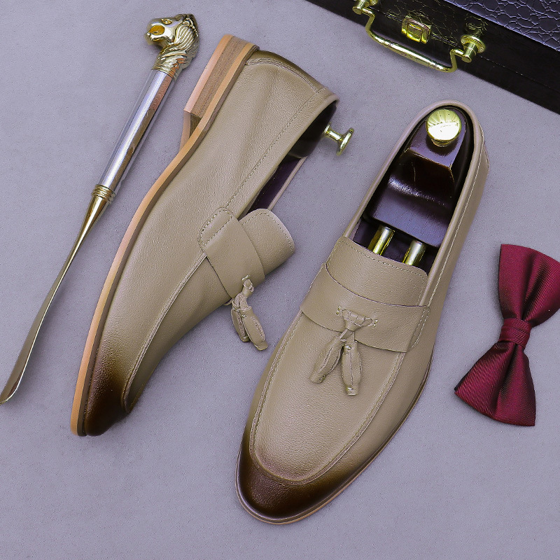 Mocasines de cuero genuino con - Men Formal Wear Dress reseña y precio